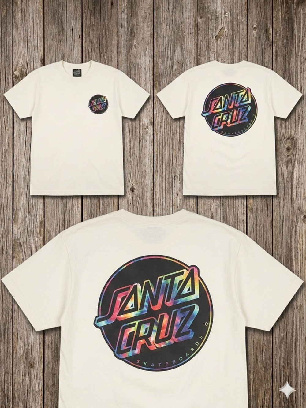 Santa Cruz Skateboards Kids Cream Tee with Rainbow Logo